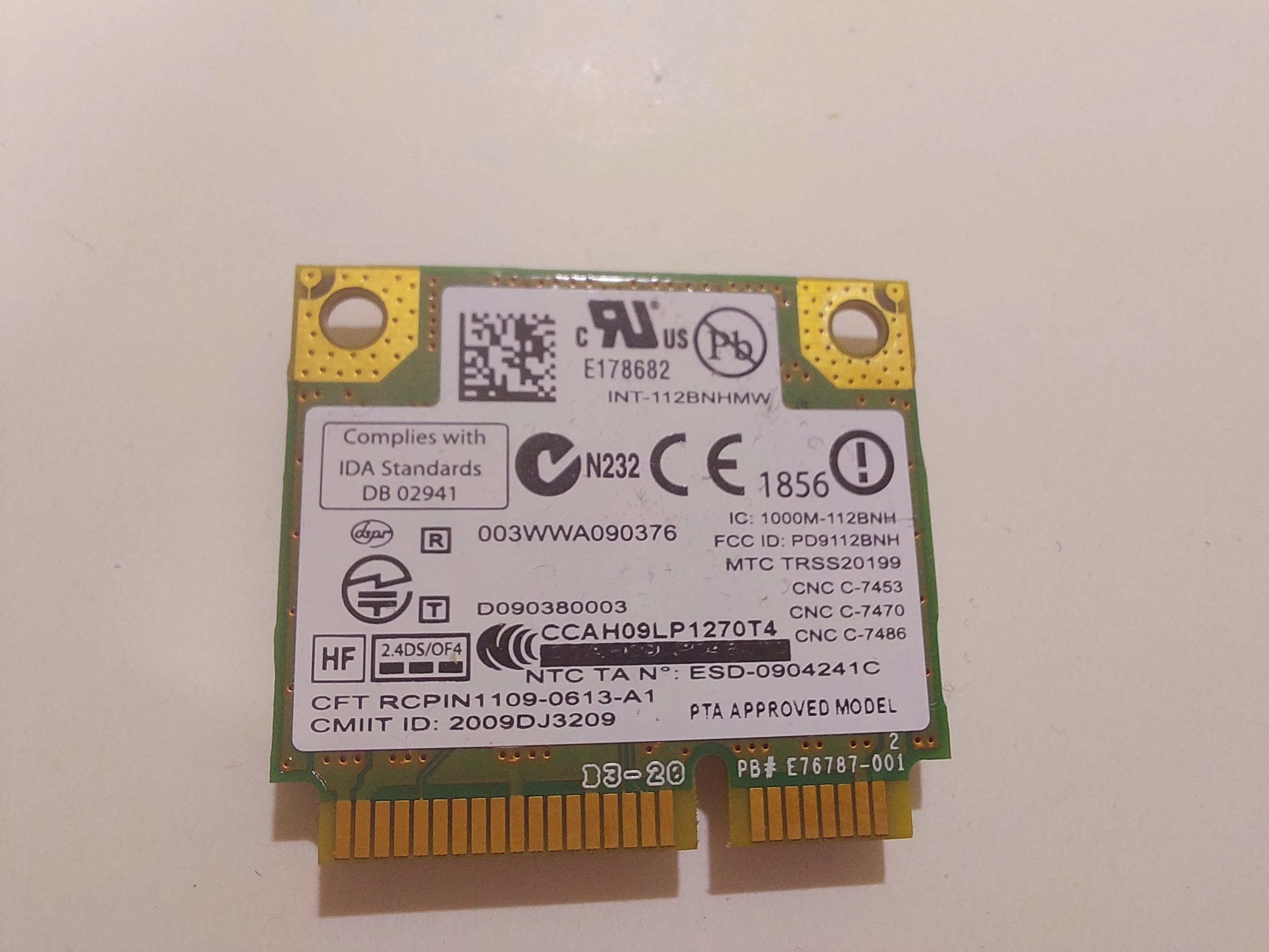 Intel Centrino Wireless-N 1000 b/g/n 112BNHMW 300Mbps WIFI Mini Kart