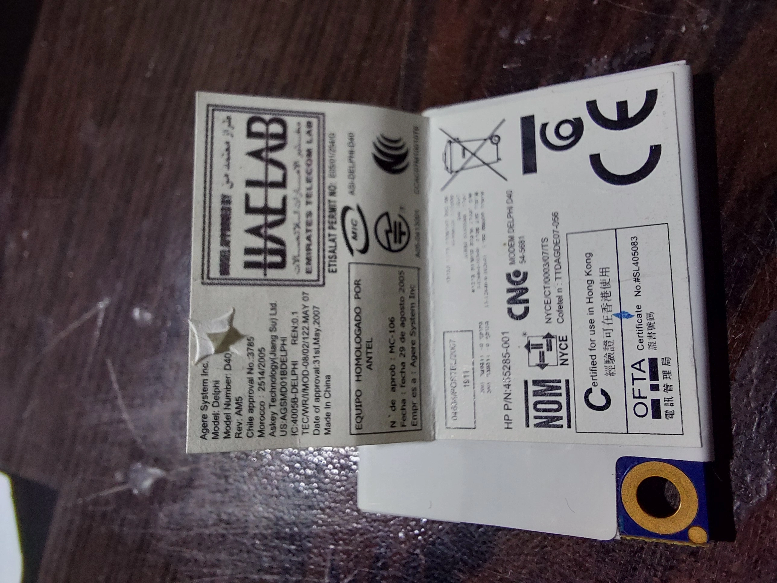 Toshiba Modem Adaptör WIFI Kartı Mini V000140410 6028B0000312 ASI DELPHI D40