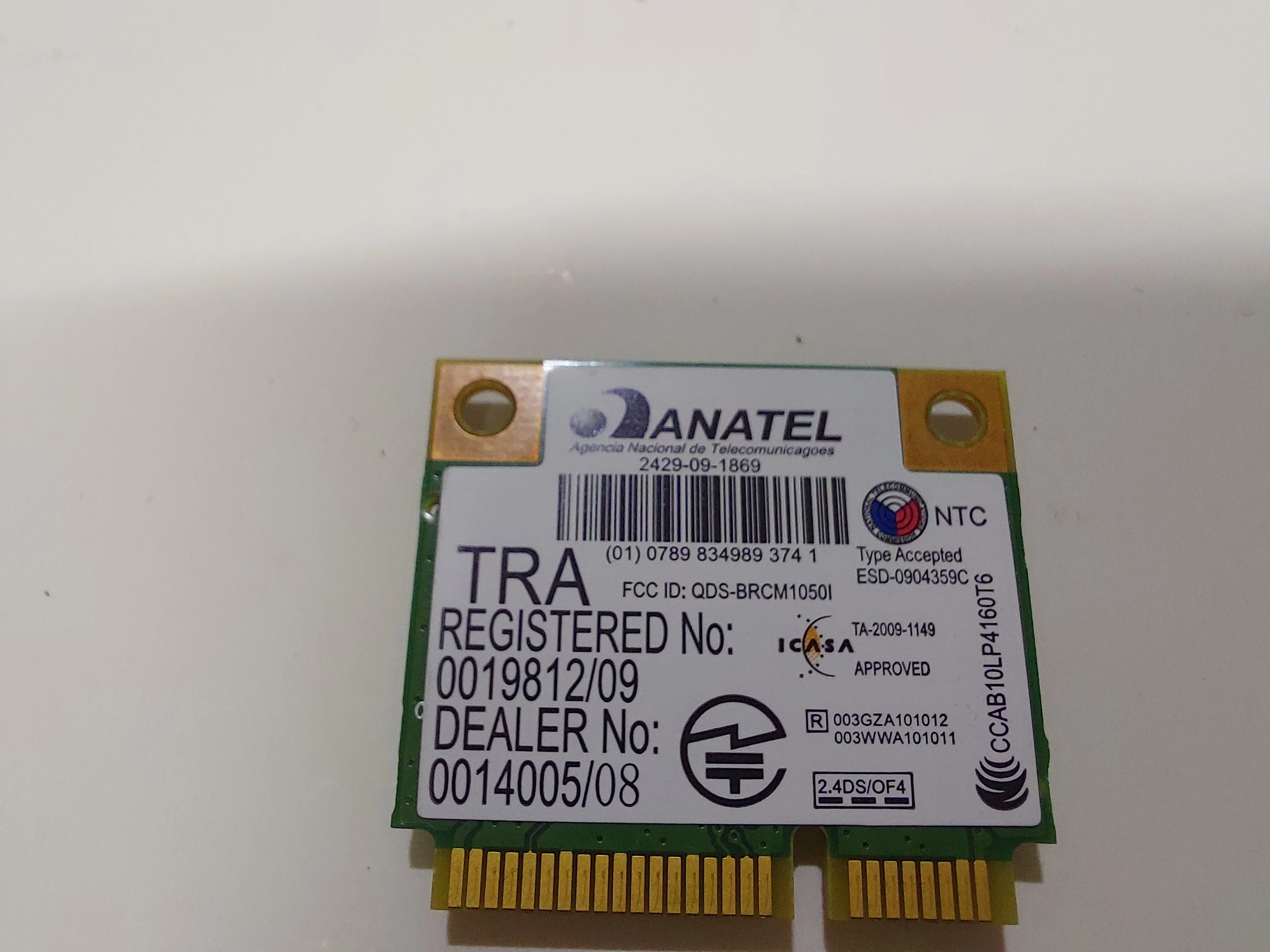 Anatel BRCM1050I WiFi Card   B8763F83B80E