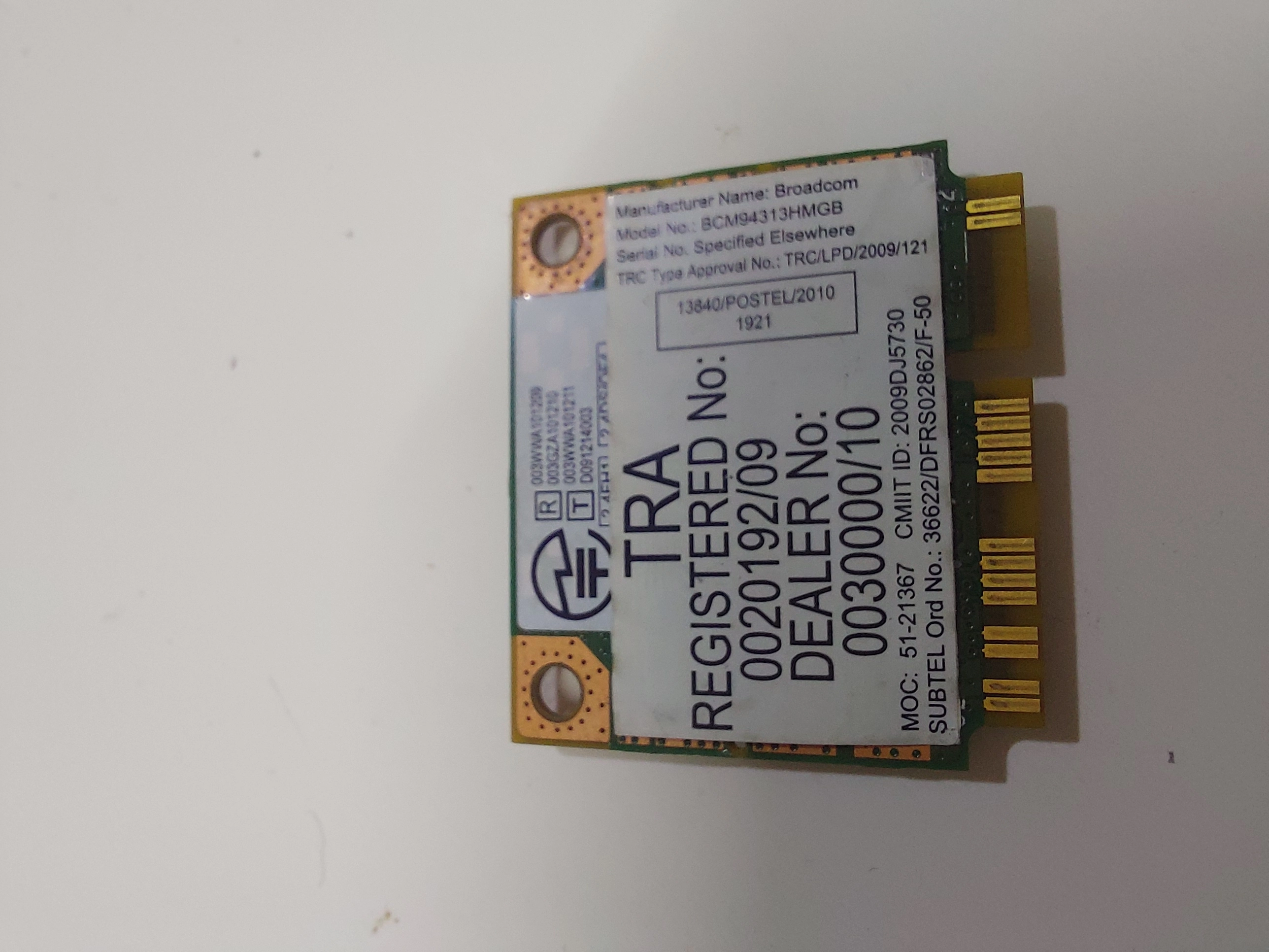 Wi-Fi  802.11b/g/n + BT Bluetooth 4.0 PCI-E Minicard BROADCOM BCM94313HMGB BCM4313 (T77H195.12, 04W3761)