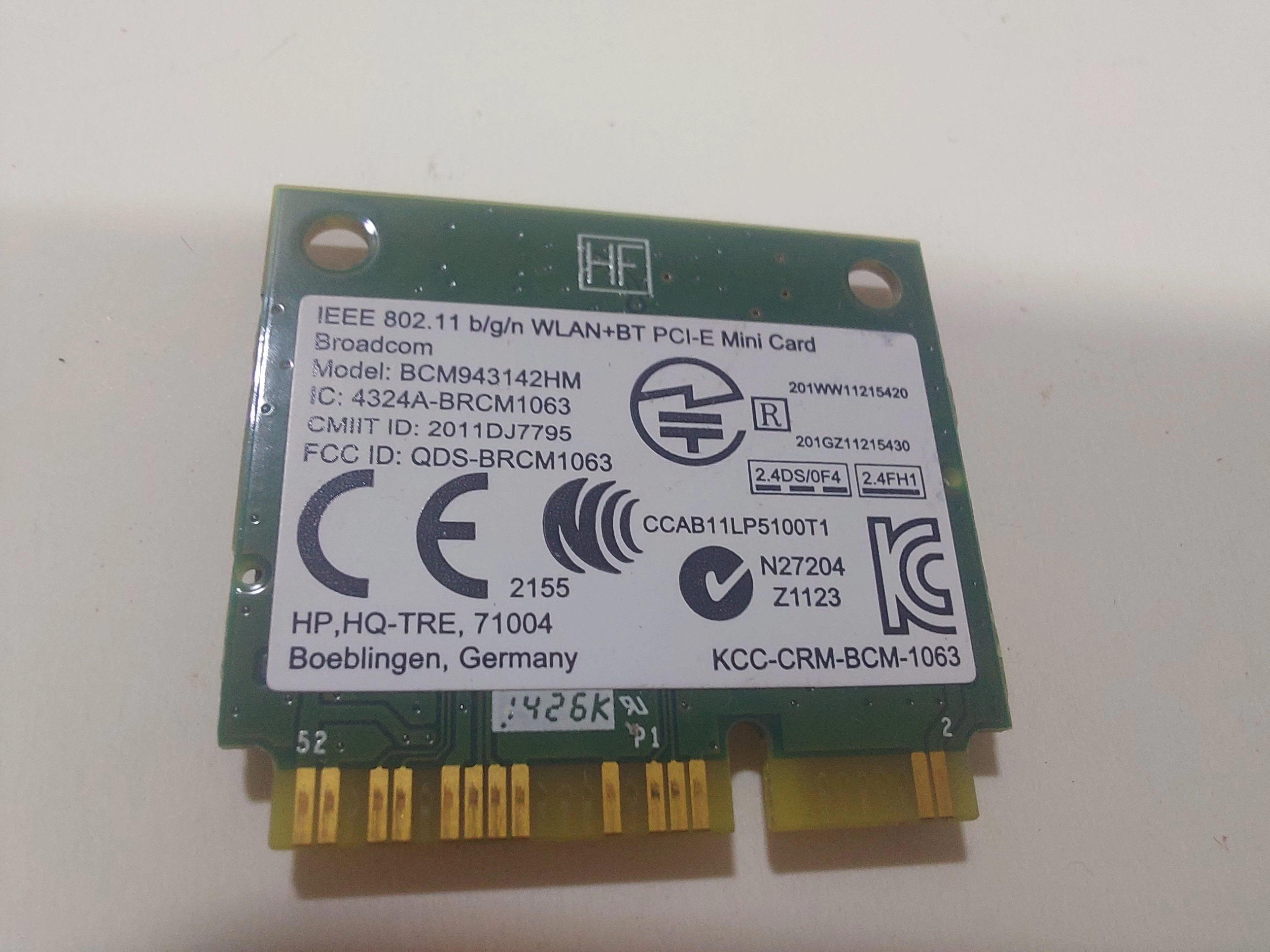 Broadcom BCM943142HM 802.11n Kablosuz Bluetooth 4.0 PCIe Yarım HP 753076-001