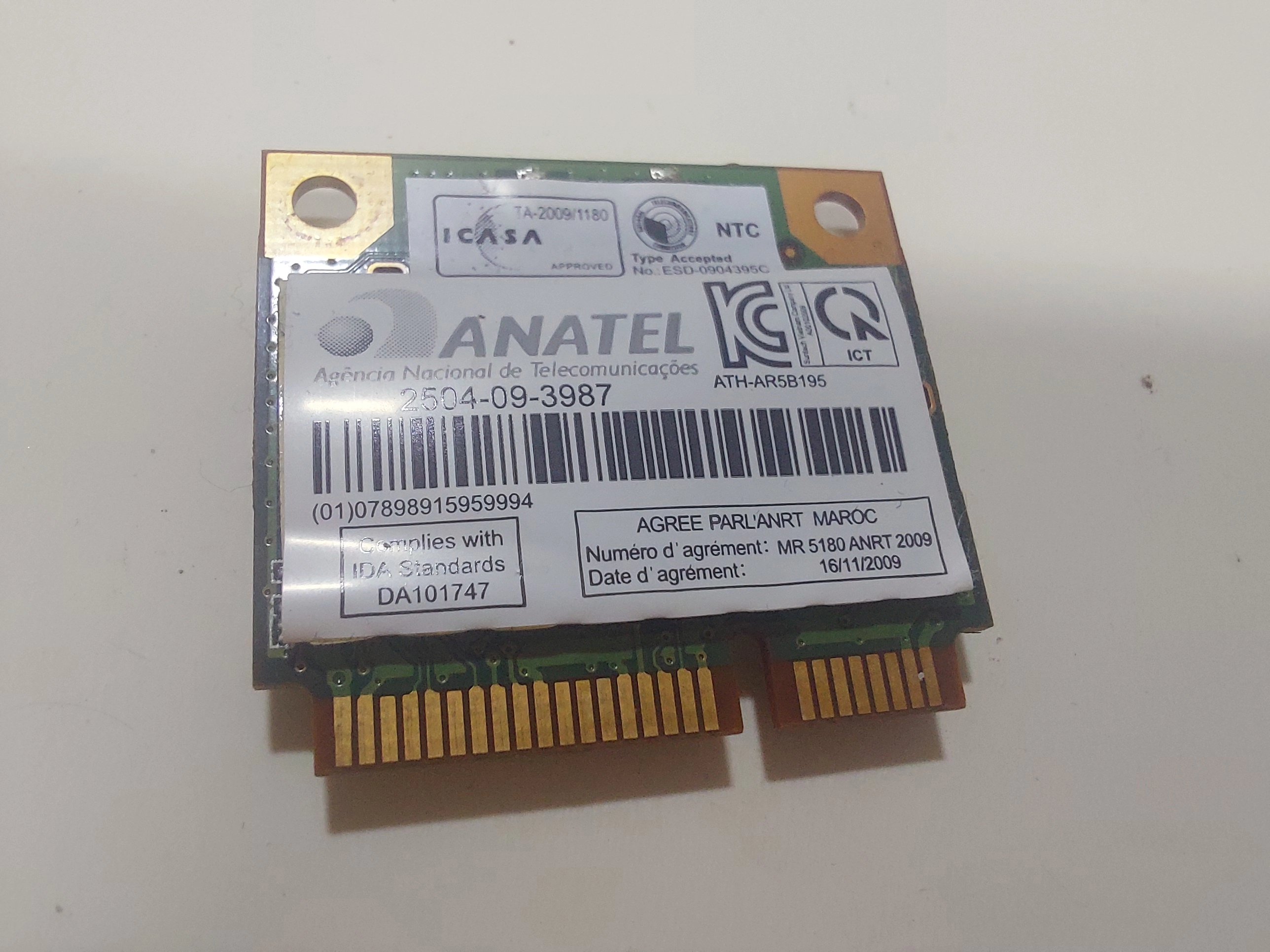 Atheros AR5B195  Bluetooth Ağ Adaptörü PCI Express Mini yarım 