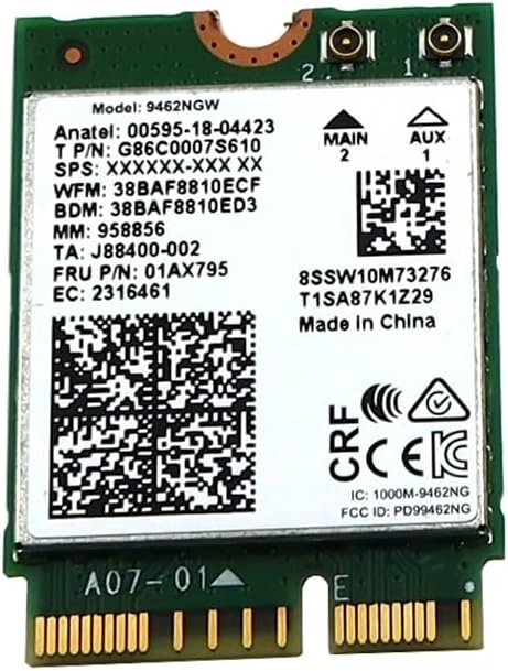 Intel 9462NGW Dual Band Kablosuz-AC 9462 CNVio M.2 802.11ac WLAN Bluetooth 5.1 WiFi Kartı SW10M73276 8SSW10M73276 G
