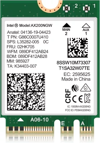  Intel AX200 NGW, Bluetooth 5.2, 2400Mbps Ağ Adaptörü Windows 10/11 (64bit) M.2/NGFF WiFi 6 Kablosuz Kart