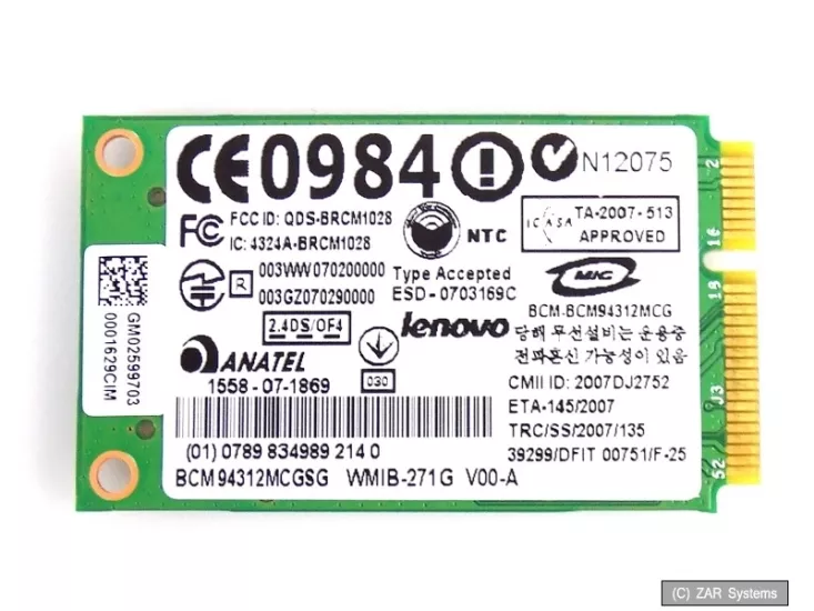 Lenovo 43Y6488 43Y6487 BCM94312MCGSG mini PCI-E  WLAN kartı WiFi kartı 